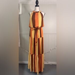 VERSONA Orange and Brown Striped Maxi Dress